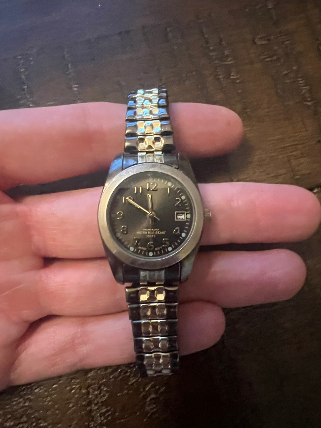 Stainless Steel Analog Wristwatch With Date  Black Dial